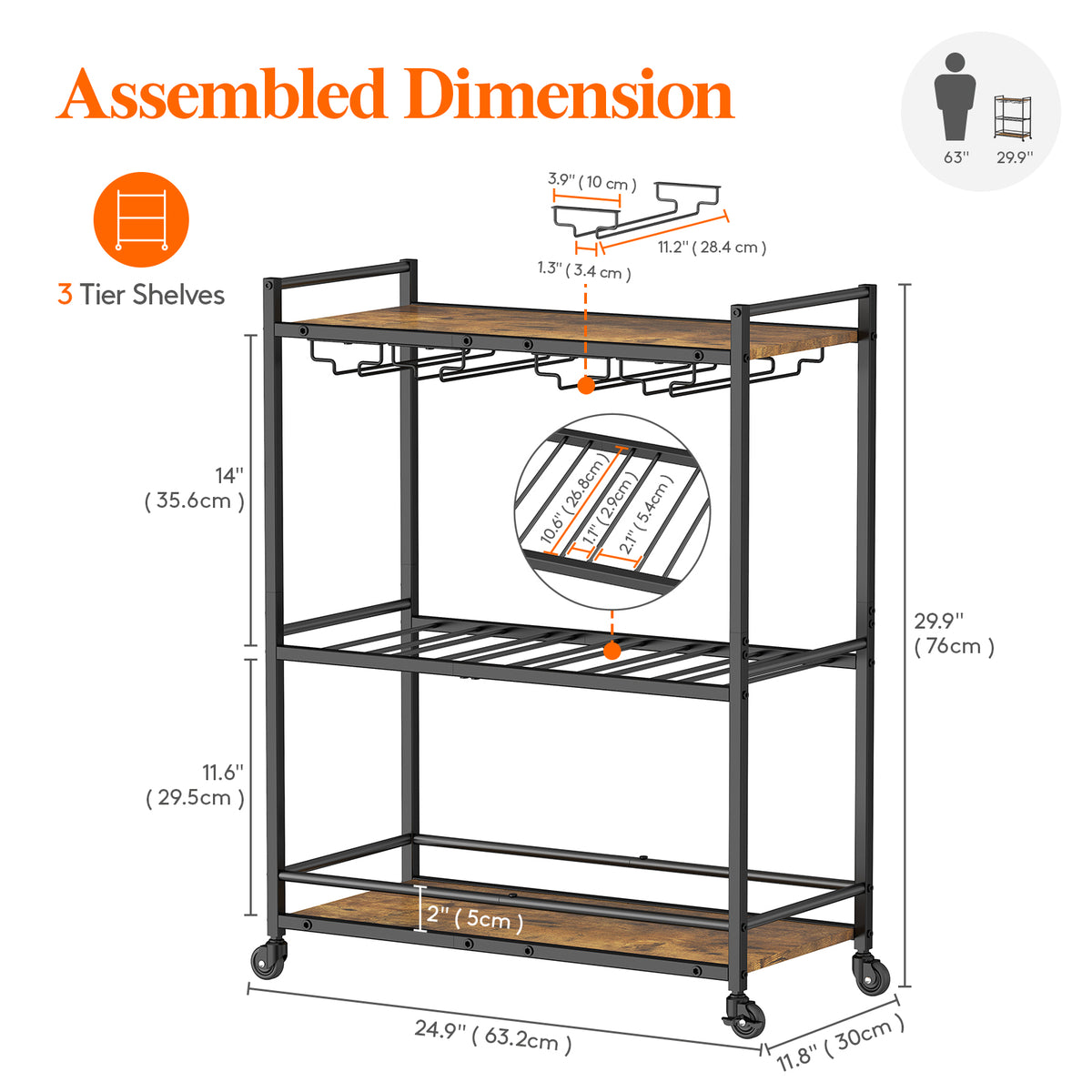 3 Tier Bar Cart with Wine Rack - Lifewit – Lifewitstore