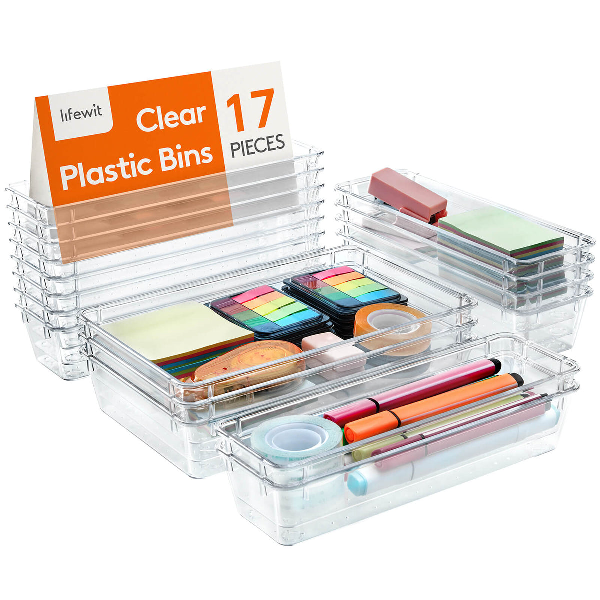 16 PCS Clear Plastic Drawer Organizers Set,5-Size Versatile Bathroom and  Vanity Drawer Organizer Trays, Storage Bins for Makeup, Jewelries, Kitchen