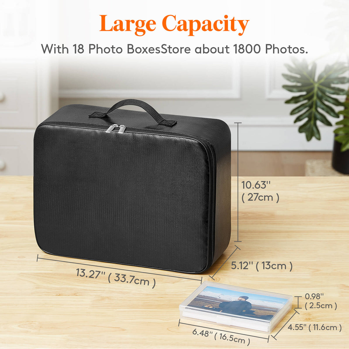 ENGPOW Fireproof Photo Storage Box with 16 Inner 4 x 6 Photo  Case(Clear),Photo Box Organizer with Lock,Collapsible Portable Photo  Storage Containers