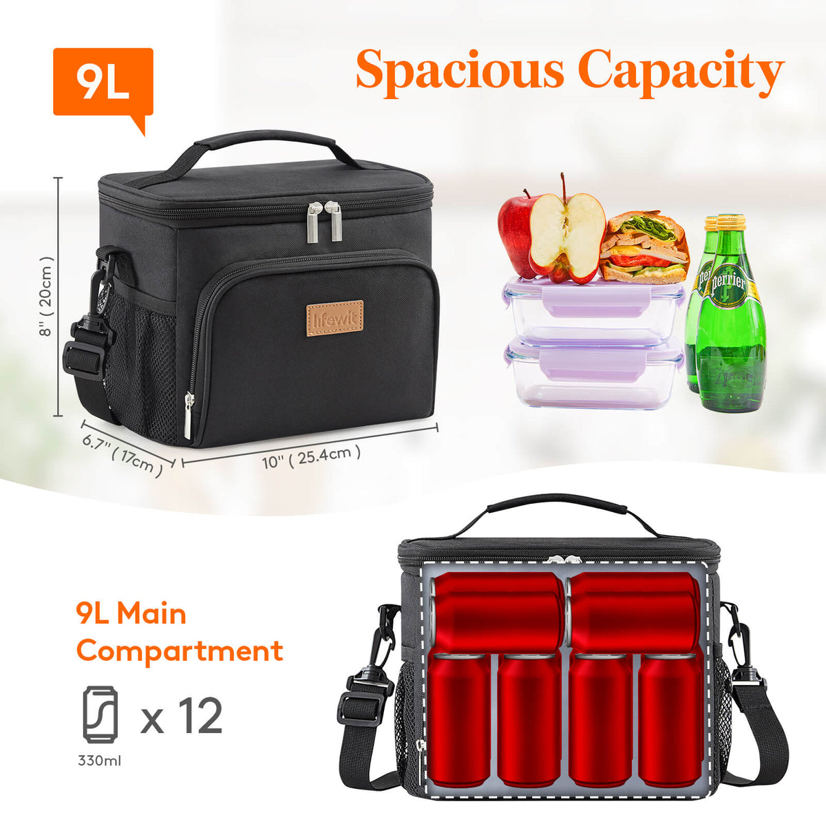  Lifewit Large Lunch Bag Insulated Lunch Box Soft Cooler Cooling  Tote for Adult Men Women, Black 24-Can (15L): Home & Kitchen
