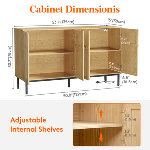 Lifewit Rattan Sideboard with Power Socket, 4 Doors, Natural