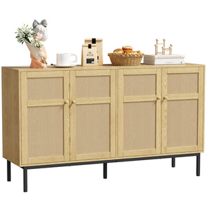 Lifewit Rattan Sideboard with Power Socket, 4 Doors, Natural