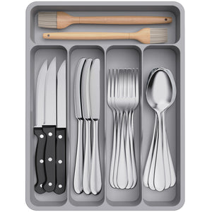 Lifewit Cutlery Drawer Organizer Tray for Spoon Fork Knife Cutlery, 5 Compartments, Black