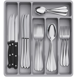 Lifewit Cutlery Drawer Organizer Tray for Spoon Fork Knife Cutlery, 5 Compartments, Black