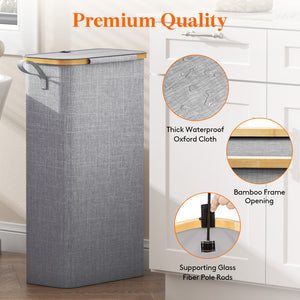 Lifewit 65L Grey Ultra-thin Laundry Hamper with Lid, Narrow Foldable Laundry Hamper