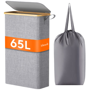 Lifewit 65L Grey Ultra-thin Laundry Hamper with Lid, Narrow Foldable Laundry Hamper