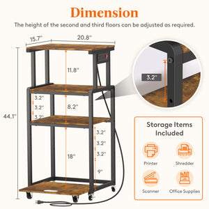 Lifewit 4-Tier Printer Stand with 3 Power Outlets, Wheels and Adjustable Storage Shelves