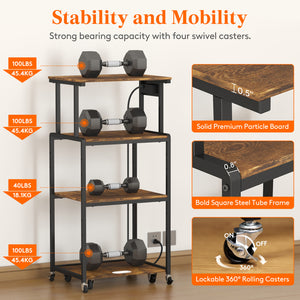 Lifewit 4-Tier Printer Stand with 3 Power Outlets, Wheels and Adjustable Storage Shelves