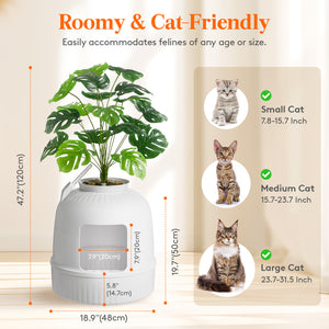 Lifewit White Hidden Litter Box with Faux Plants and Shovel