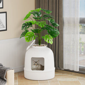 Lifewit White Hidden Litter Box with Faux Plants and Shovel