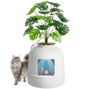 Lifewit White Hidden Litter Box with Faux Plants and Shovel