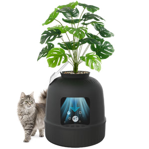 Lifewit White Hidden Litter Box with Faux Plants and Shovel