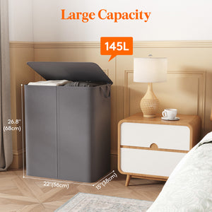 Lifewit 145L Large Double Layer 2 Partition Laundry Hamper with Lid, Grey