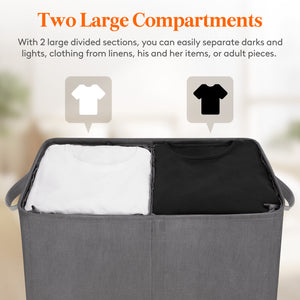 Lifewit 145L Large Double Layer 2 Partition Laundry Hamper with Lid, Grey