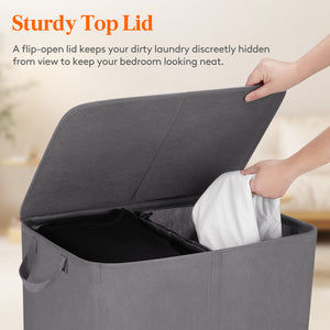 Lifewit 145L Large Double Layer 2 Partition Laundry Hamper with Lid, Grey