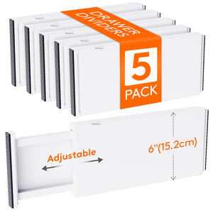 Lifewit 5-Pack Plastic Drawer Dividers 6" High, 13.5-22" Adjustable Drawer Organizer