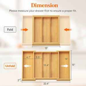 Lifewit Expandable Kitchen Bamboo Drawer Utensil Organizer, Natural