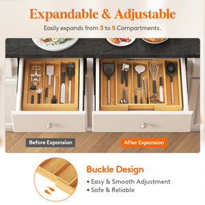 Lifewit Expandable Kitchen Bamboo Drawer Utensil Organizer, Natural