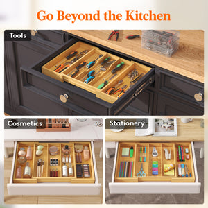 Lifewit Expandable Kitchen Bamboo Drawer Utensil Organizer, Natural