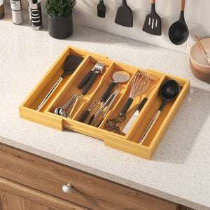 Lifewit Expandable Kitchen Bamboo Drawer Utensil Organizer, Natural