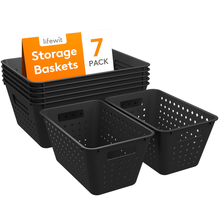 Lifewit 7-Pack Stackable Plastic Storage Baskets, Multiple Sizes Open Containers