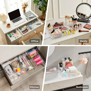 Lifewit 25 Pcs Drawer Organizer Set Clear Plastic Desk Bathroom Makeup Drawer Organizer, Size: 4 Sizes