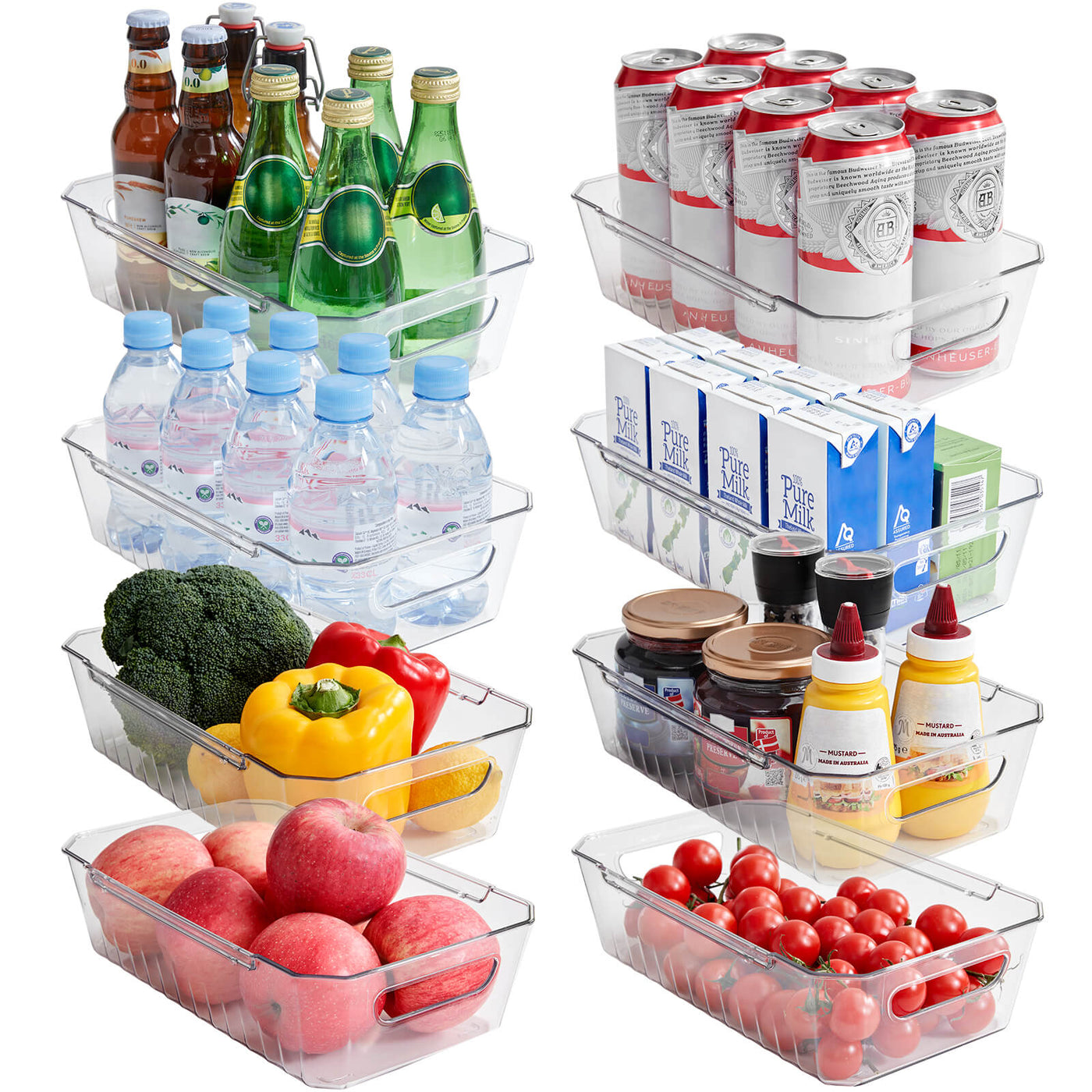 Clear Refrigerator Organizer Bins, Stackable Food Storage