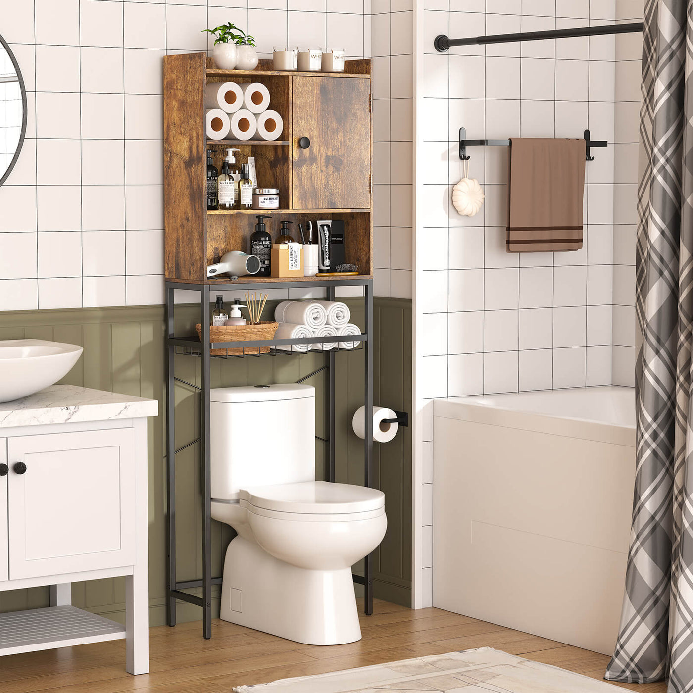  Home Bathroom Shelf Over-The-Toilet, Toilet Storage Rack, Bathroom  Storage Cabinet Organizer, Bathroom Space Saver, Easy to Assemble (Matte  White) : Home & Kitchen