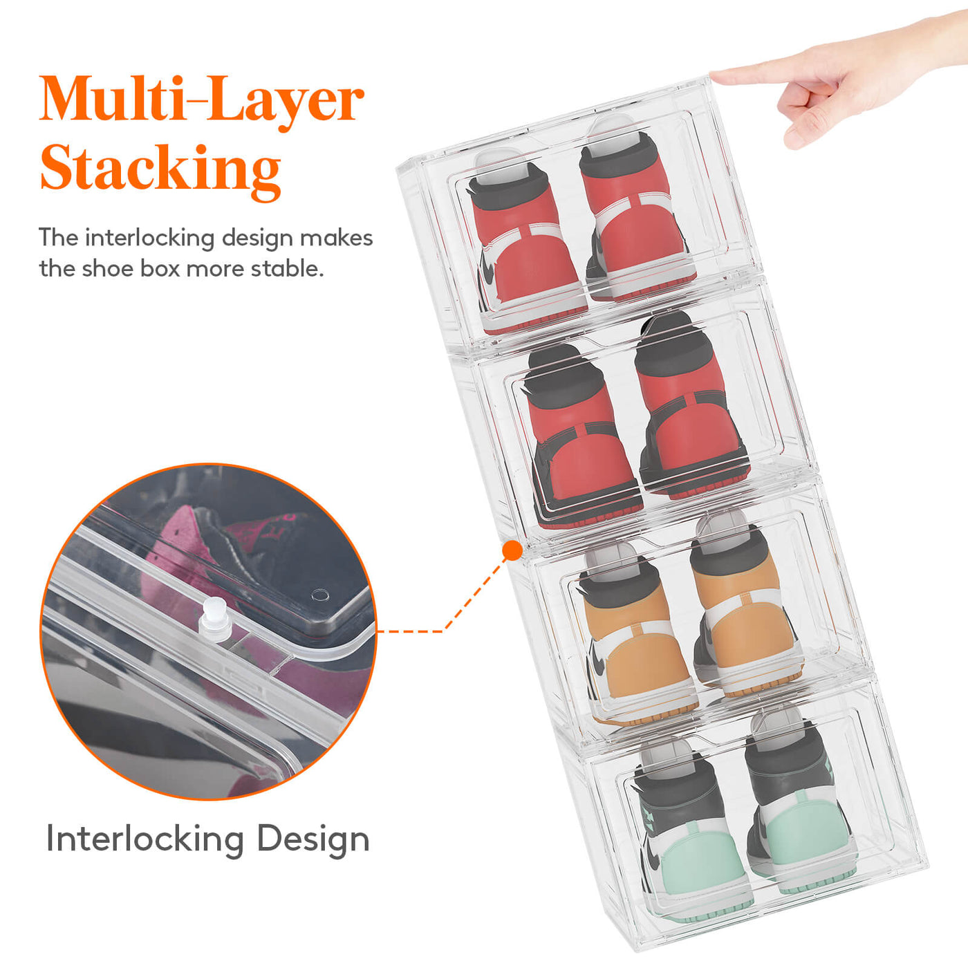 3 Layer Clear Shoe Boxes Stackable Shoe Storage Boxes Foldable