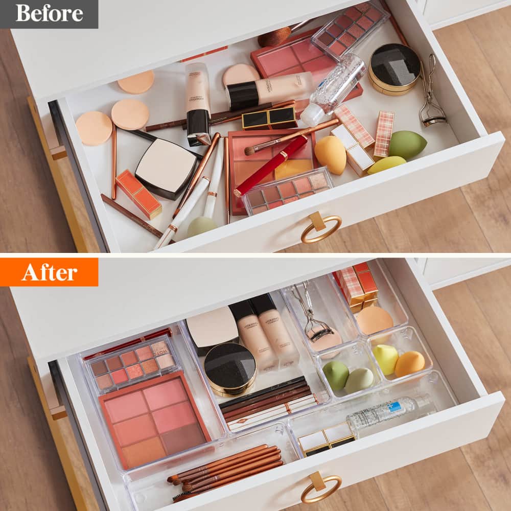 13/25PCs Desk Drawer Organizers Set Plastic Bathroom Storage Makeup  Organizer Clear Transparent Storage Box Bins Kitchen Gadget