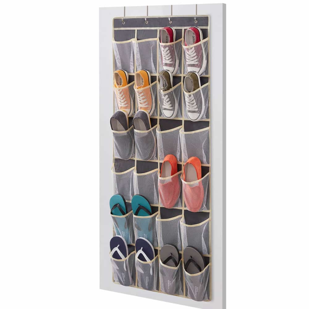 Lifewit Over The Door Hanging Shoe Organizer 24 Mesh Pockets Hanging Shoe Racks Holders Grey, Medium, Size: 63.8 x 18.9, Gray