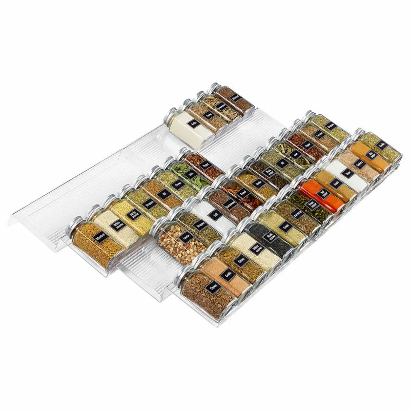 Lifewit Spice Drawer Organizer Spice Rack Seasoning Jars Storage Tray Adjustable Expandable for Kitchen, Countertop, Cabinet, Shelf, 3 Tiers, Set of 6